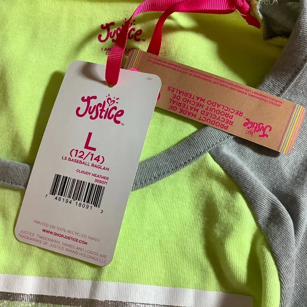 Girls Justice Tee Winter Scene Green Gray Large 12/14 NWT